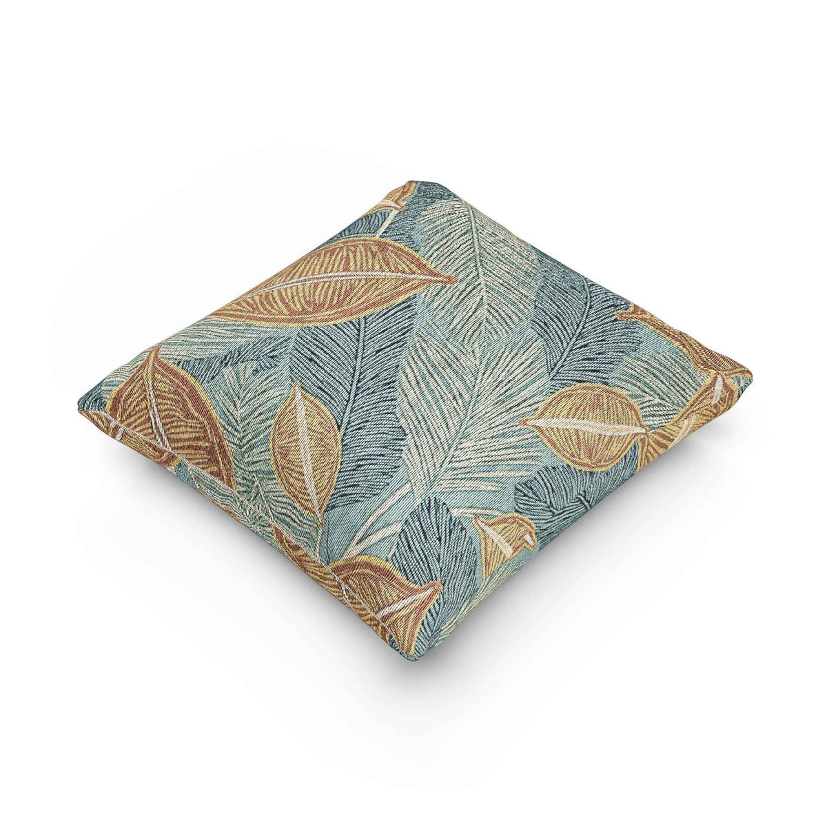 Coussin Tressé Feuille Tropicale | Jeté Décoratif Bohème Bleu Sarcelle Rouille