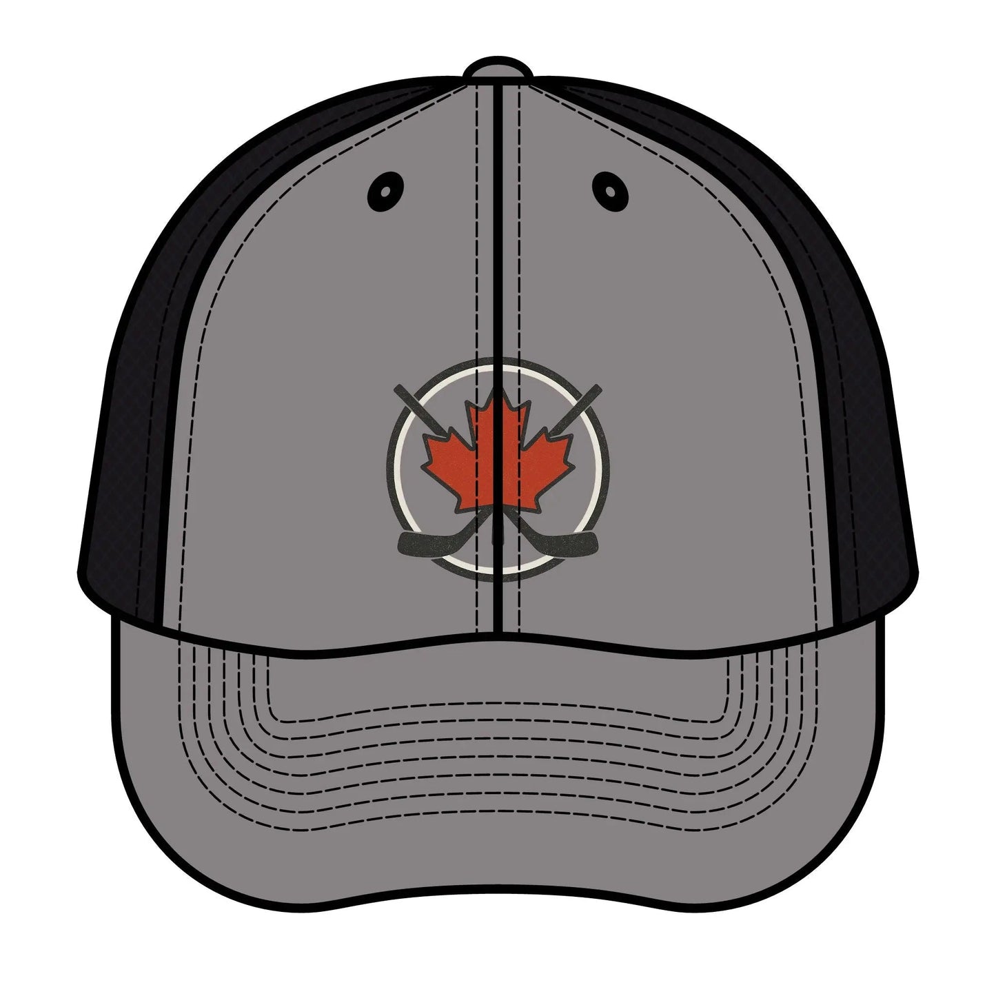 Casquette de Hockey en Érable – Casquette Snapback Feuille d'Érable et Crosse de Hockey Croisées