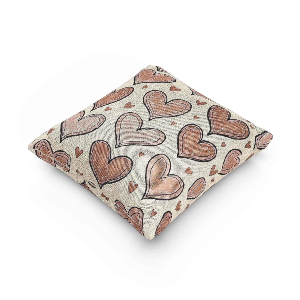 Coussin tressé à motif de cœurs roses | Jeté décoratif bohème Saint-Valentin