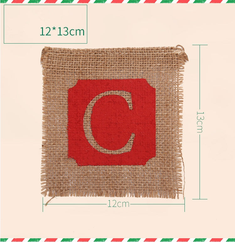 Merry Christmas Burlap Banner Garland, 14pc Sackcloth Flags Decoration