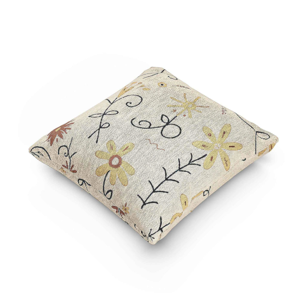 Coussin brodé tissé floral neutre | Coussin décoratif Bohème Chic et Campagne