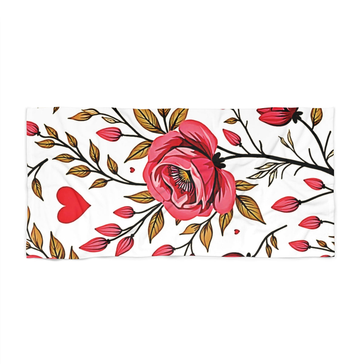 Serviette de plage Cœurs Floraux — Serviette de soleil et de piscine motif Roses Roses