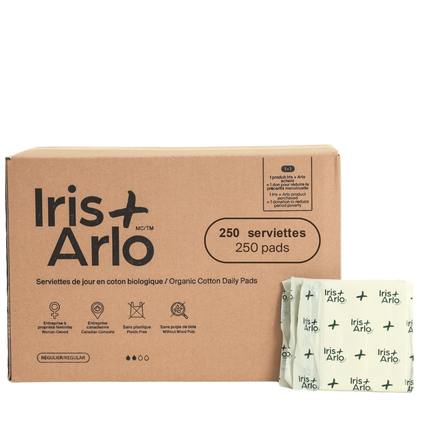 Serviettes hygiéniques régulières 100 % coton biologique - Vrac