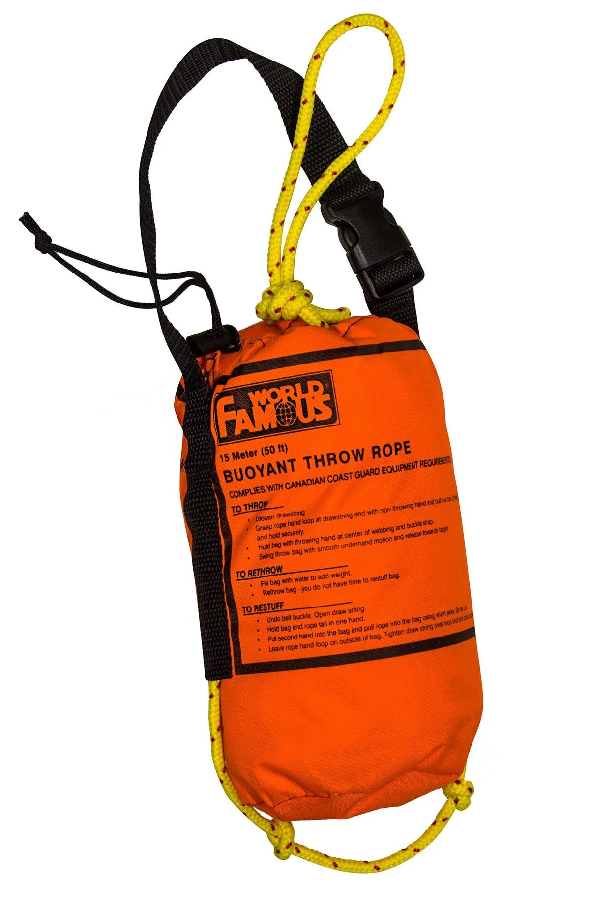 World Famous Rescue Throw Rope Bag 50' × 5/16" Floating Rope