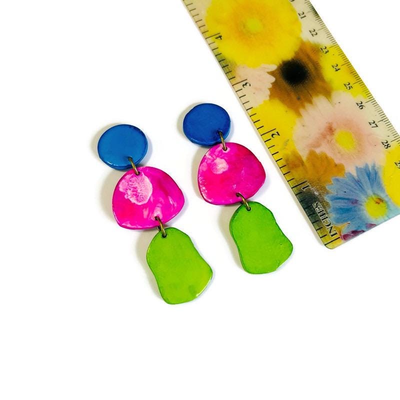 Boucles d'oreilles bleu extra-larges faites main, à tige ou à clip