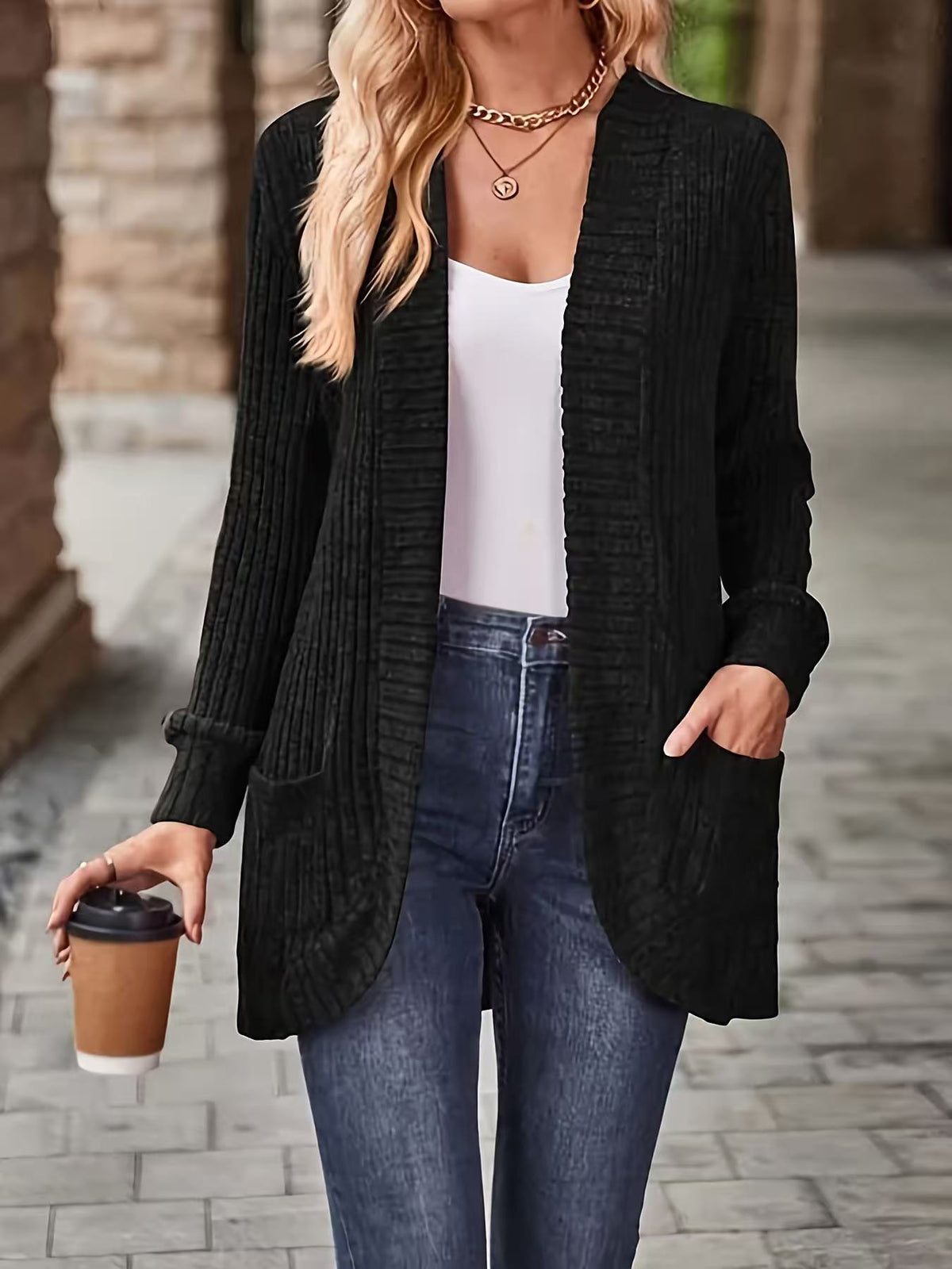 Manteau d’hiver mi-long décontracté pour femme avec poches – Veste d’extérieur automnale