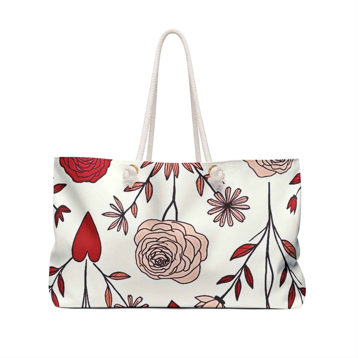 Sac de voyage fleuri | Sac fourre-tout de voyage dessiné à la main Rouge Blush | Cadeau pour maman