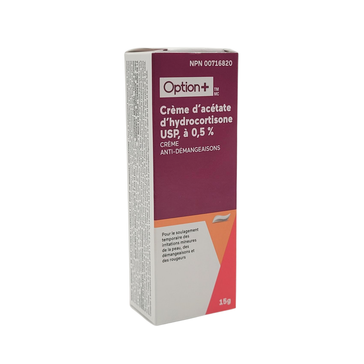 Option+ Hydrocortisone Acetate Cream USP 0.5% Anti-Itch – 15g