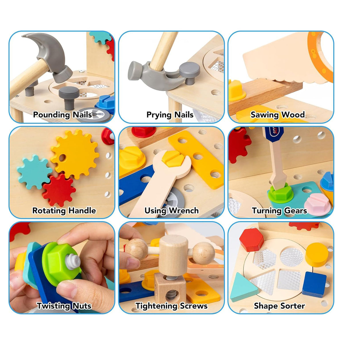 Wooden Kids Tool Bench Set – 40+ Piece STEM Builder Workshop with Gears, Nuts & Bolts | Montessori Toy for Kids Ages 3+