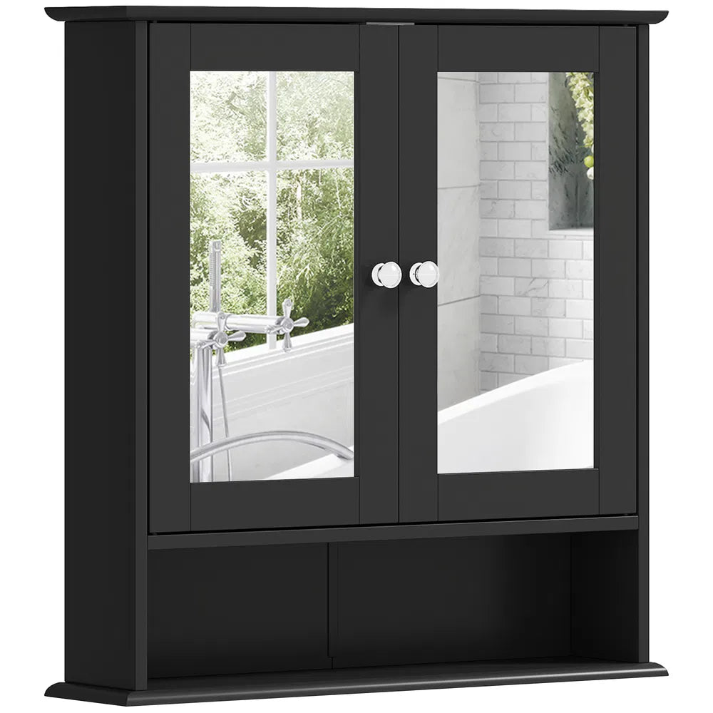 Armoire à pharmacie de salle de bain noire avec miroir – Meuble de rangement mural à deux portes (livraison aux États-Unis et au Canada uniquement)