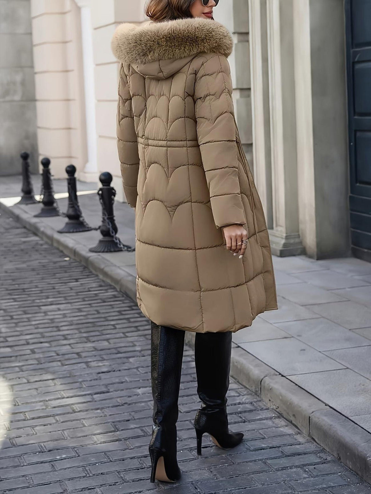 Manteau épais en coton pour femme avec col en fausse fourrure amovible
