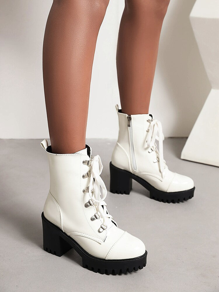 Bottes mi-mollet en cuir verni pour femme – Chaussures mode style cavalier à talons hauts