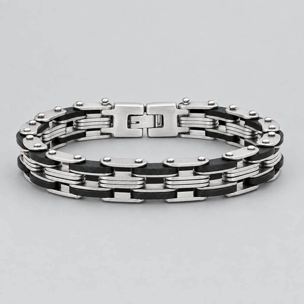 Men’s Stainless Steel Industrial Two-Tone Motorcycle Chain Biker Bracelet
