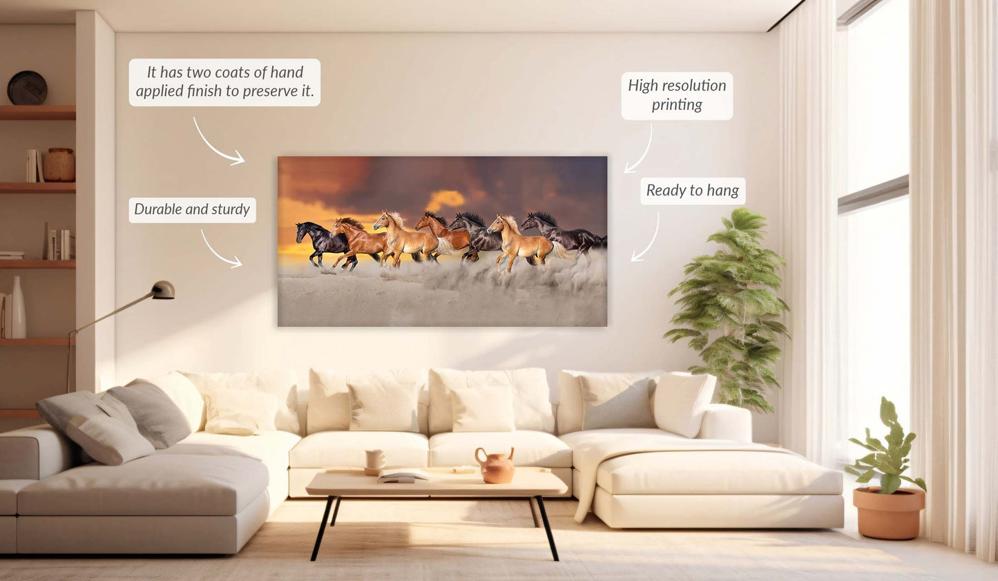 Art mural-Équipe de 7 chevaux-Art sur toile de la faune