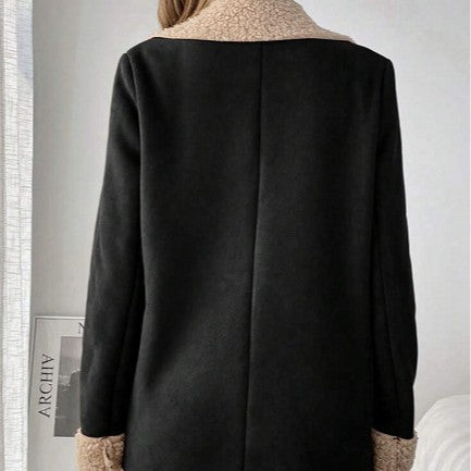 Manteau en suédine et velours côtelé doublé en laine d'agneau pour femme – Veste d'hiver chaude à manches longues