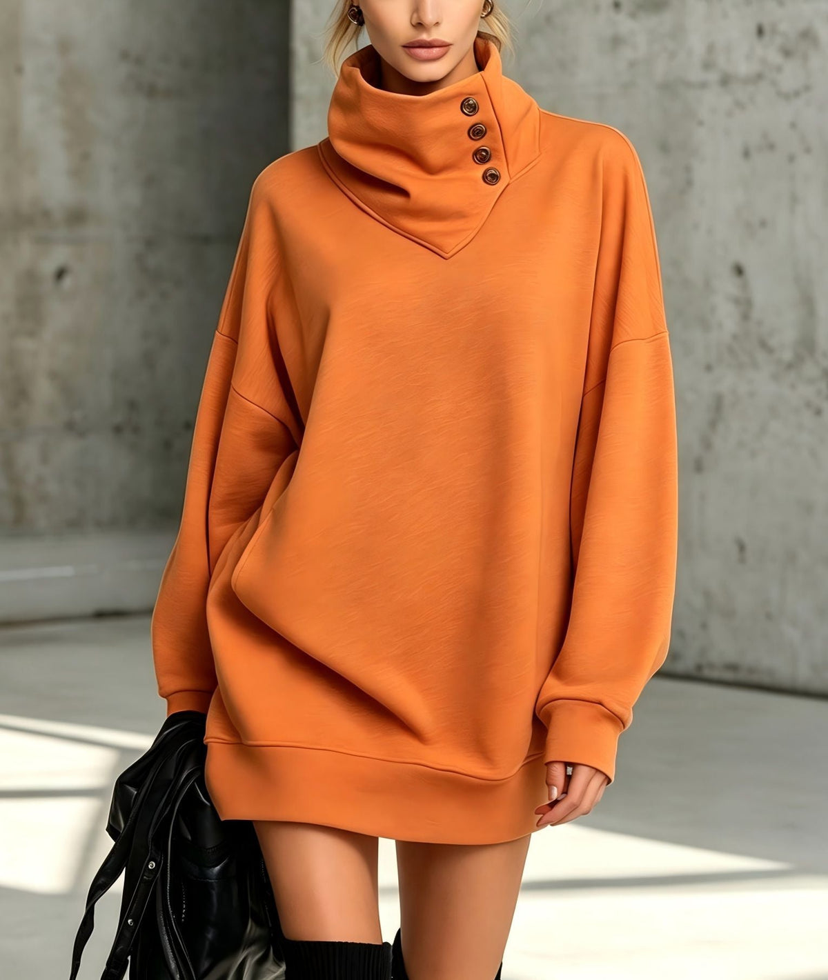 Sweat-shirt boutonné vintage pour femme, coupe ample – Haut décontracté à manches longues mi-long