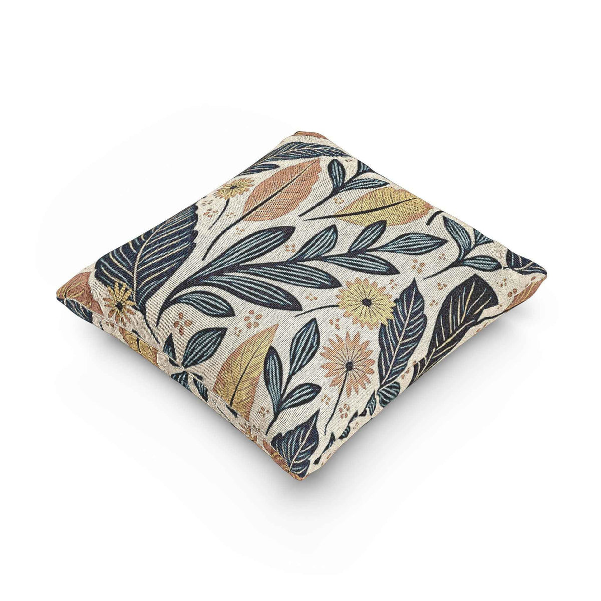Oreiller à motif de feuilles botaniques | Coussin décoratif à feuillage floral tissé