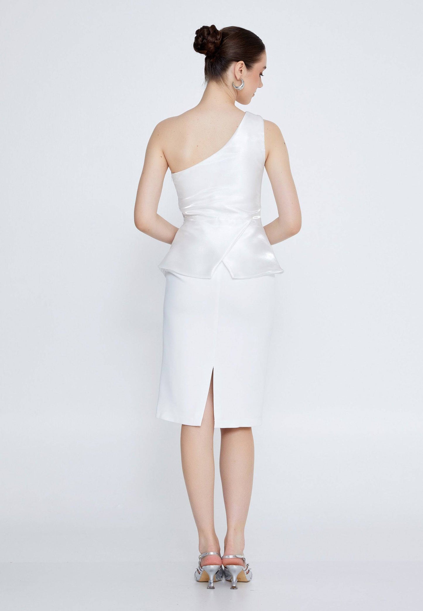 Robe de soirée midi asymétrique - Blanche