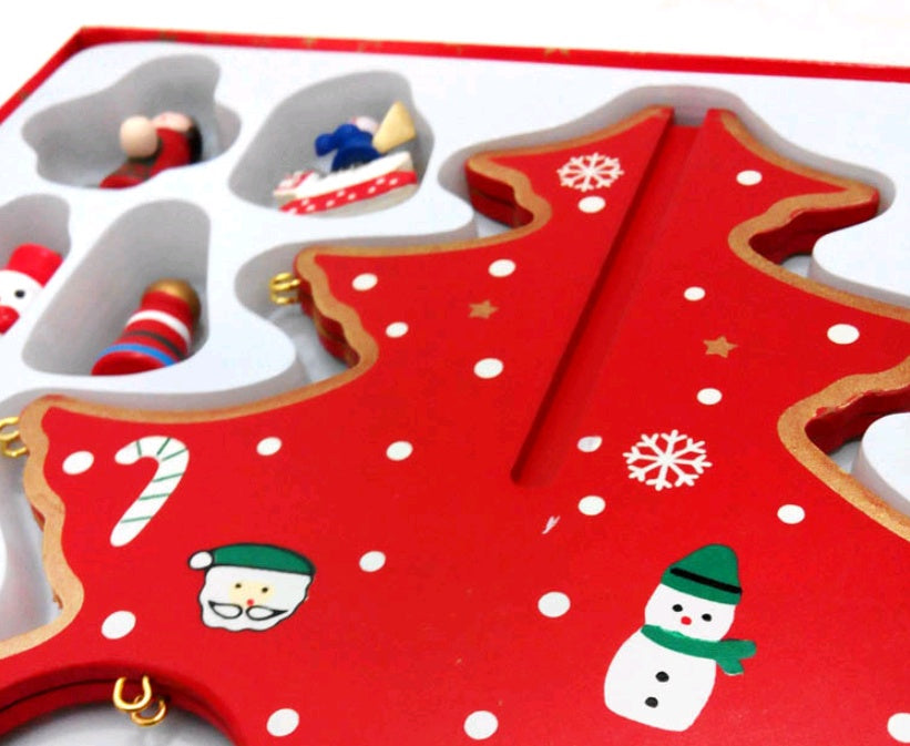 Creative Wooden Christmas Tree Desktop Decoration – 3D Tabletop Holiday Decor, Red & Green