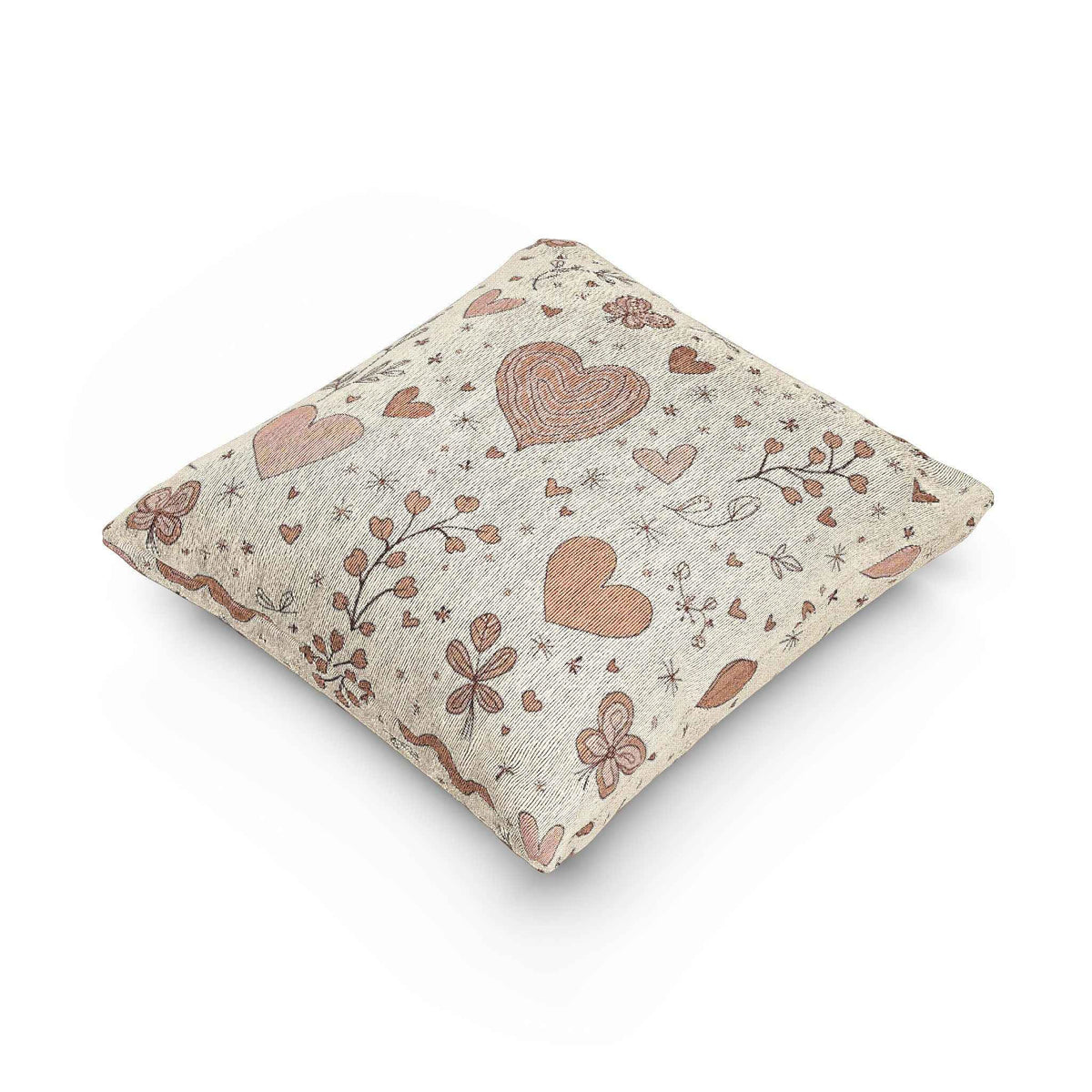 Coussin Tissé Cœurs Dispersés | Coussin Cœur Vintage Bohème