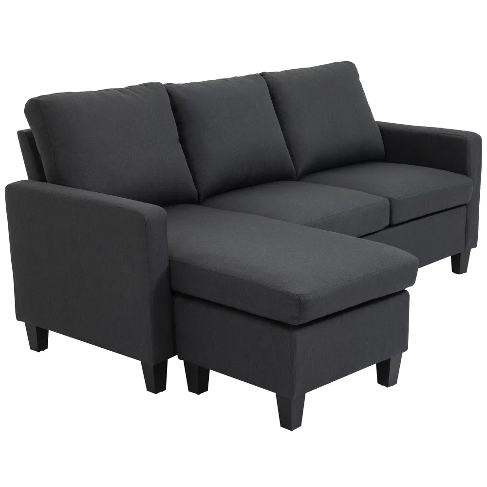 Dark Grey L-Shape Sectional Sofa with Ottoman – Modern Corner Couch for Living Room (United States & Canada Delivery Only)