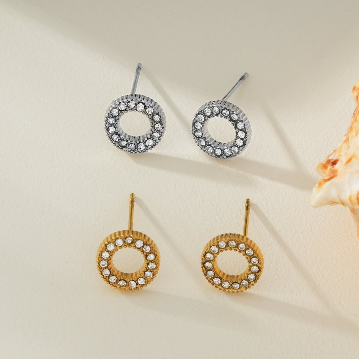 AMATOLE Silver (White Gold): Radiant Circle Mini Stud Earrings