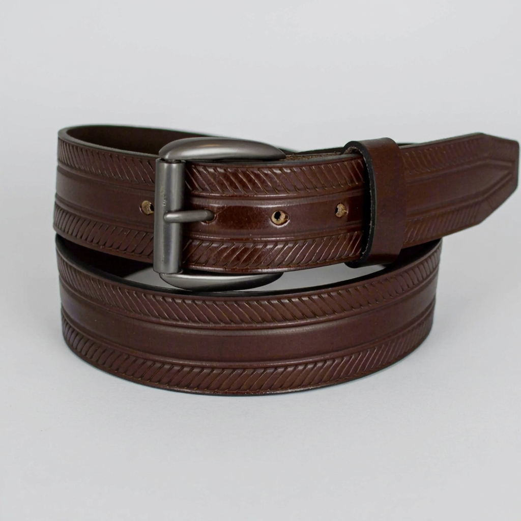 BOL Men's Removable Buckle Ribbed Leather Belt