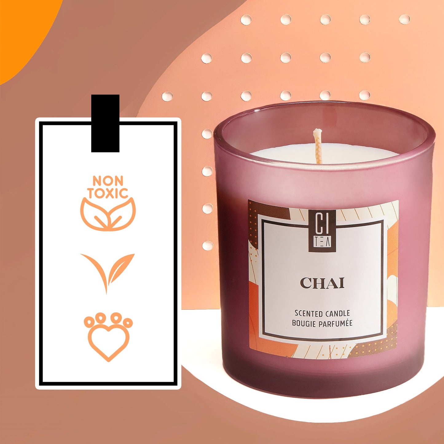 Bougie à la cire de soja Chaï - Orange, Cannelle et Clous de Girofle - 8 oz