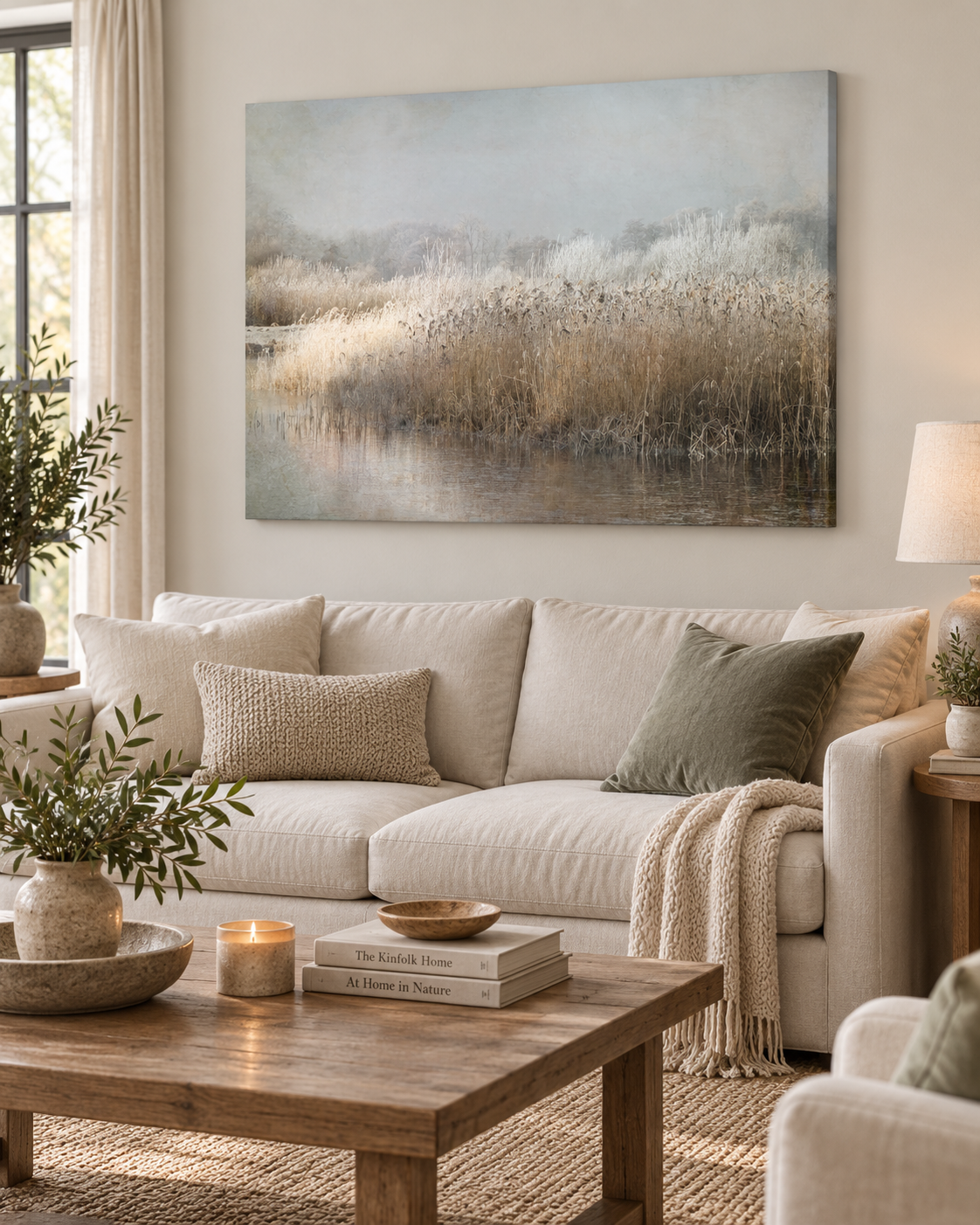 Winter Morning Canvas Wall Art | Frosted Reeds & Lake Landscape Print by Nel Talen | 3 Sizes
