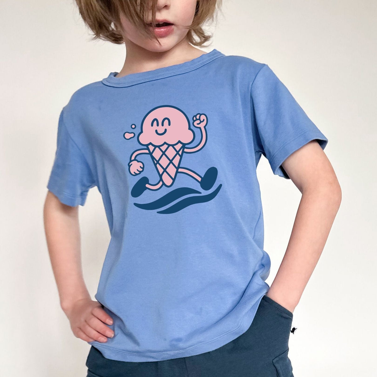 Youth Bamboo Graphic T-Shirt | "Ice Cream Dash" On Tidal Blue