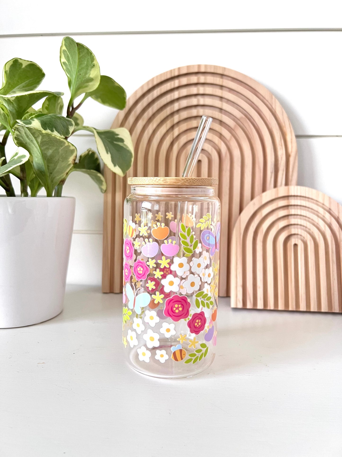 Tasse en verre abeille florale