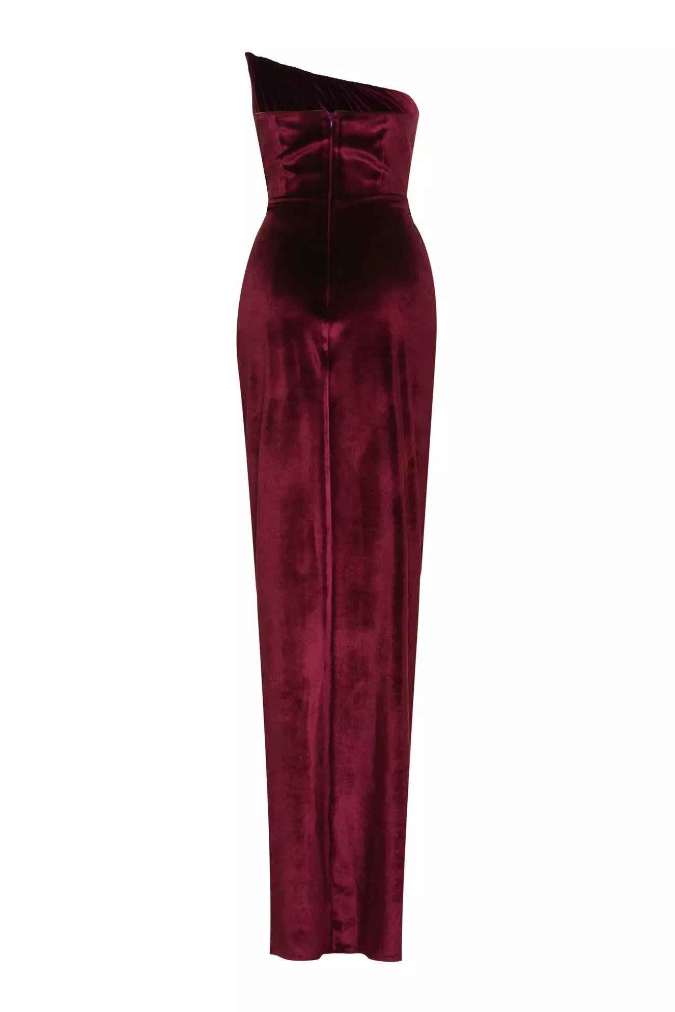 Robe longue cache-cœur bustier en velours fendue - Bordeaux