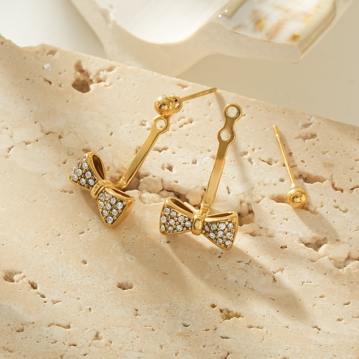 CUMAREE Gold: Mini Ball-Bead Stud Earrings Anchoring a Zirconia Infinity Charm