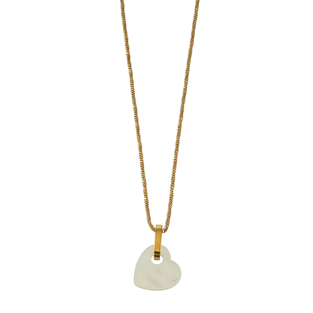 KAO Gold: Mother of Pearl Heart Pendant Necklace with Zirconia Stones