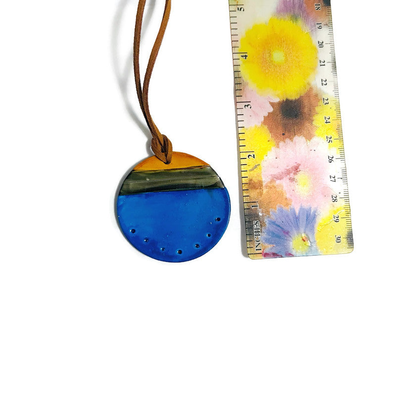 Collier Pendentif Disque Bleu Fait Main