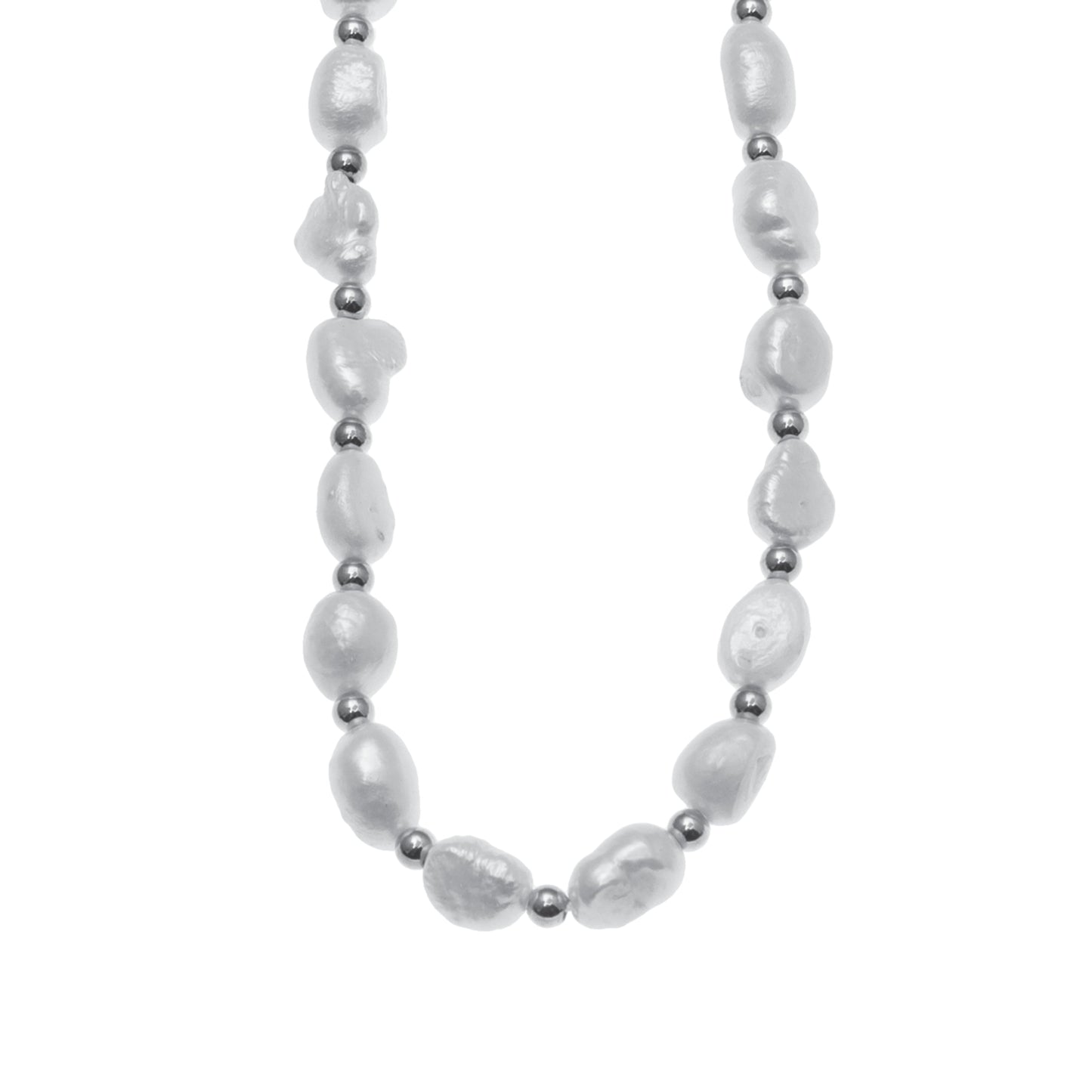 ELISA : Collier ras-du-cou en perles d'eau douce et chaîne perlée en or blanc (ton argent)