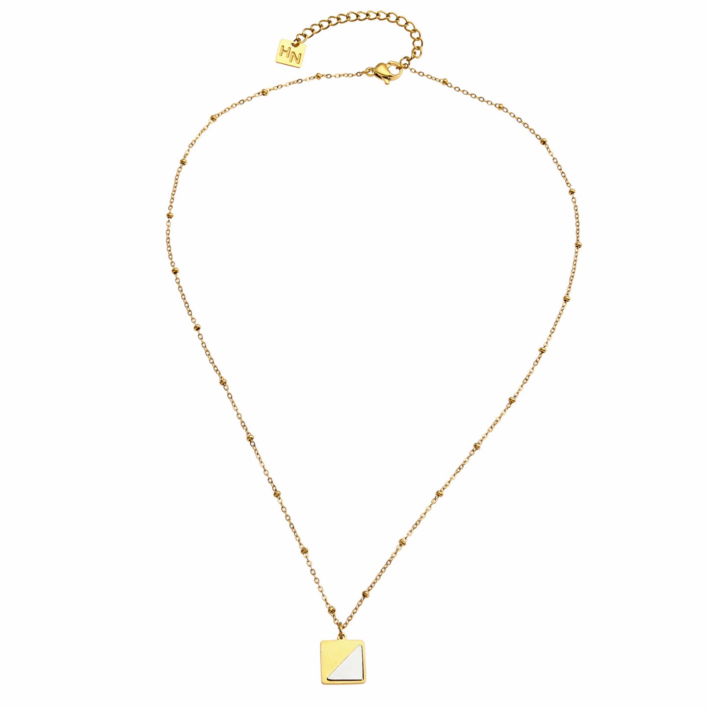 Collier pendentif carré ELU minimaliste en métal et coquille