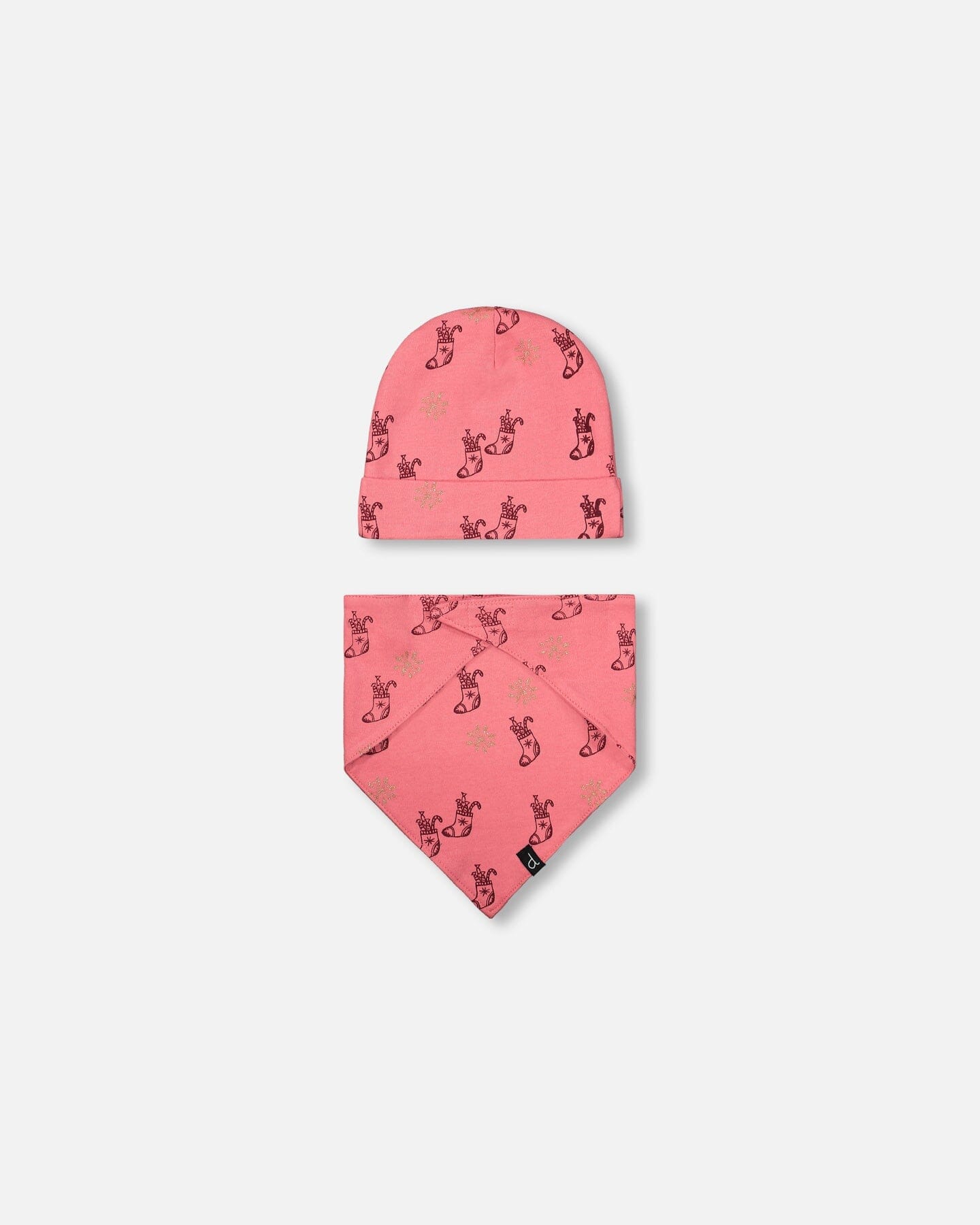 Ensemble Bonnet et bavoir imprimés en coton biologique pour Noël, Rose