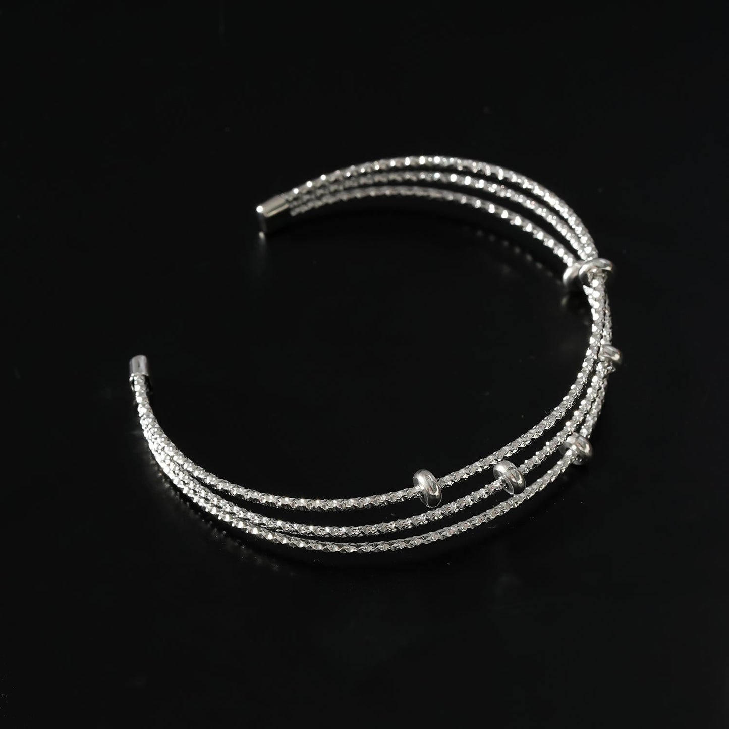 Bracelet triple perlé texturé Style FARZIKA Argent