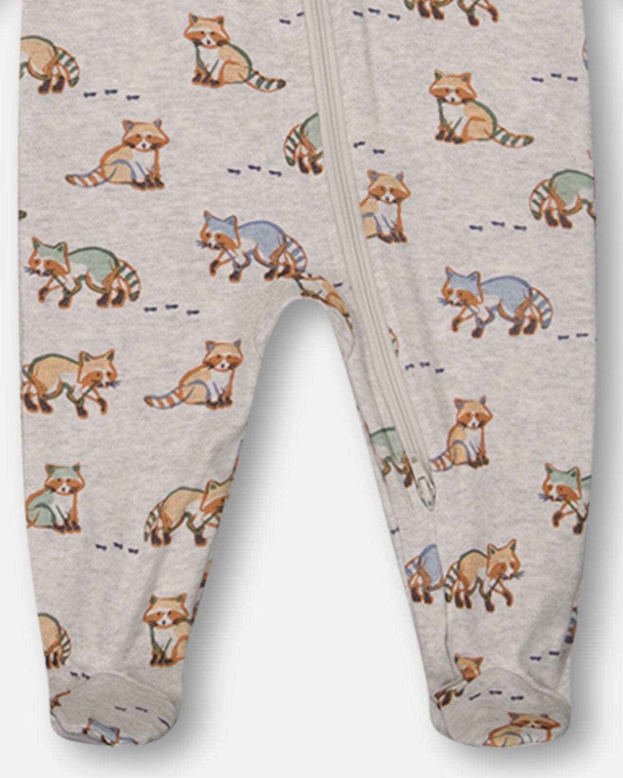 Pyjama une pièce en coton biologique, motif ratons laveurs imprimés, coloris beige mélangé