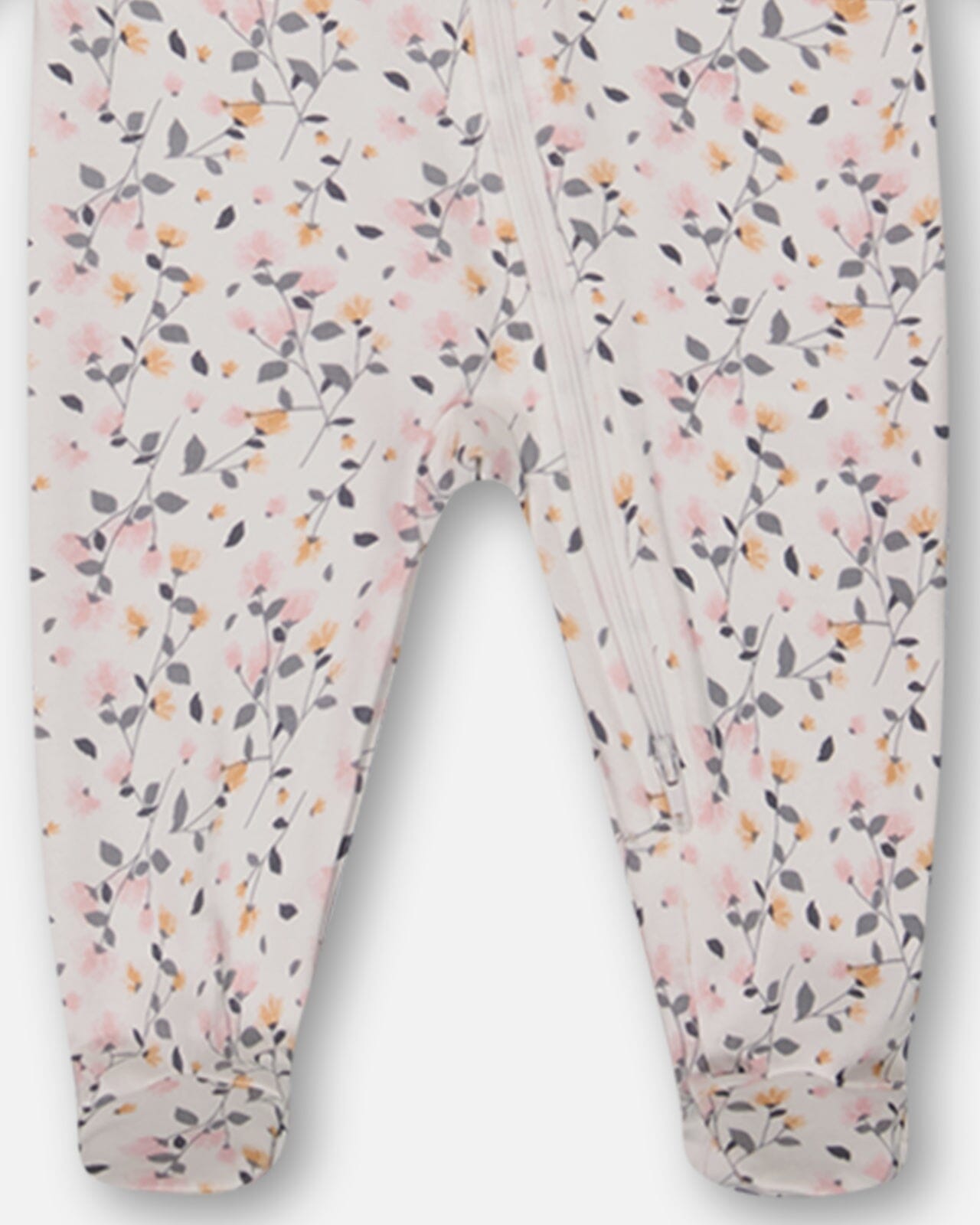 Pyjama une pièce en coton biologique, motif fleurs imprimées crème