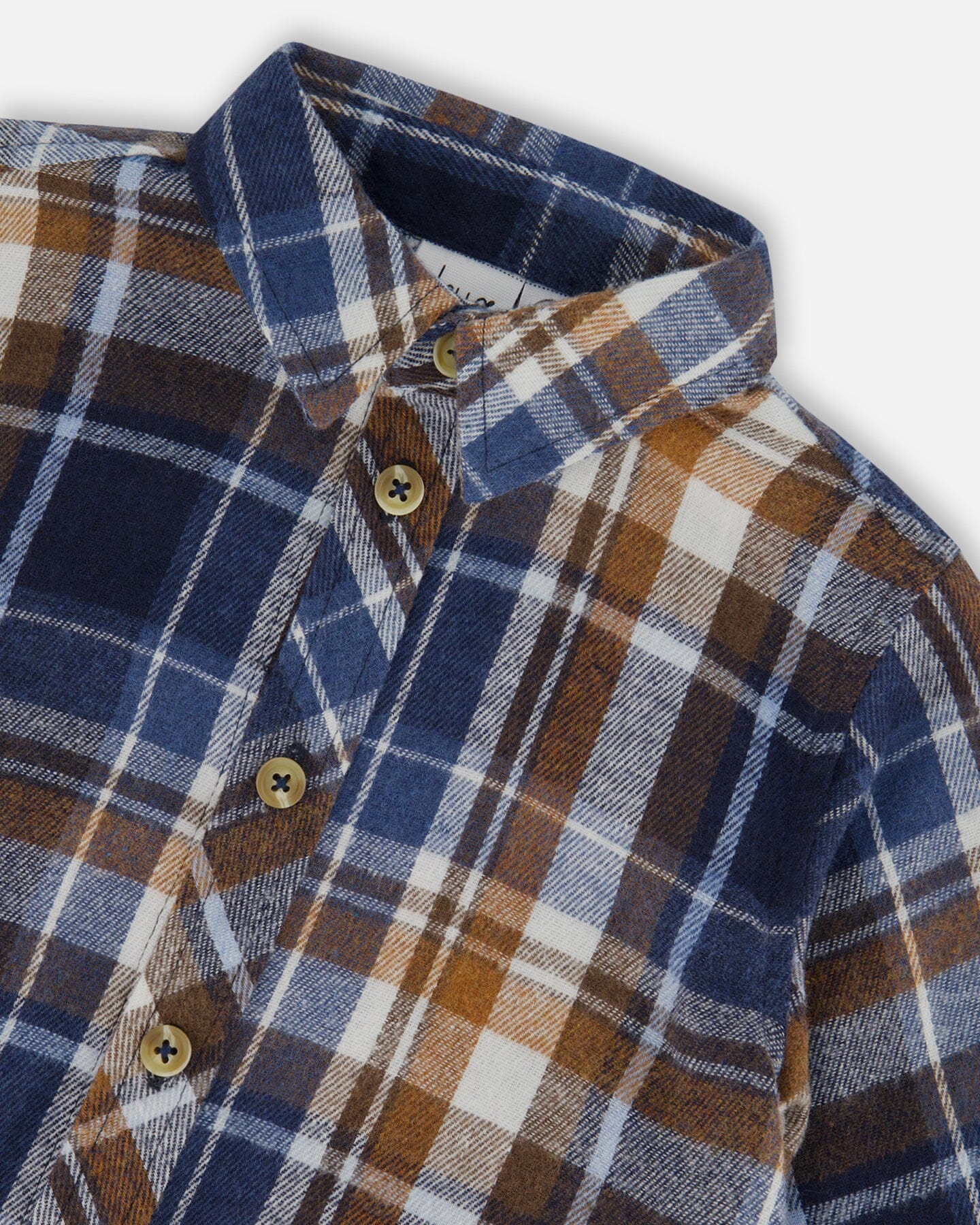 Chemise boutonnée à manches longues à carreaux bleu et noisette