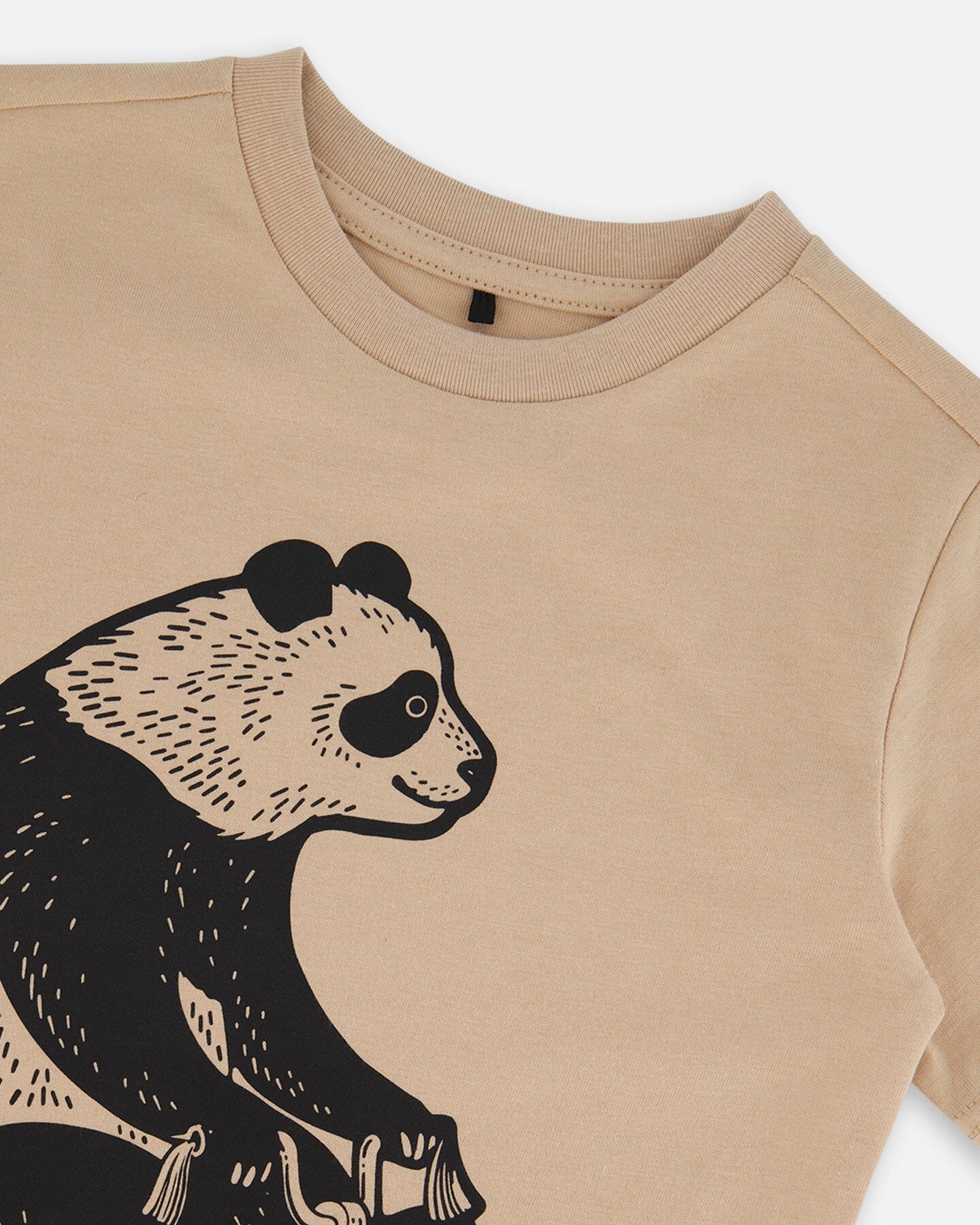 T-shirt en coton biologique à motif Panda noir sur fond beige