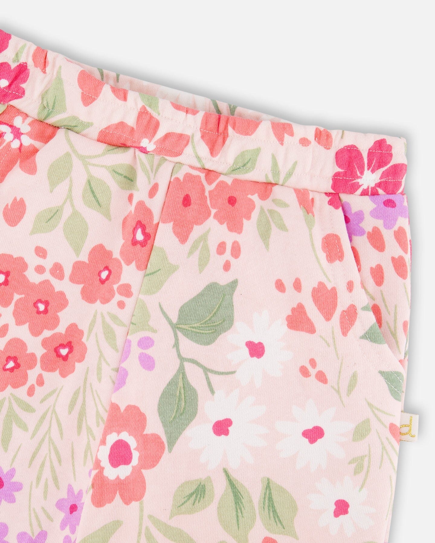 French Terry Pants Pink Printed Flowers