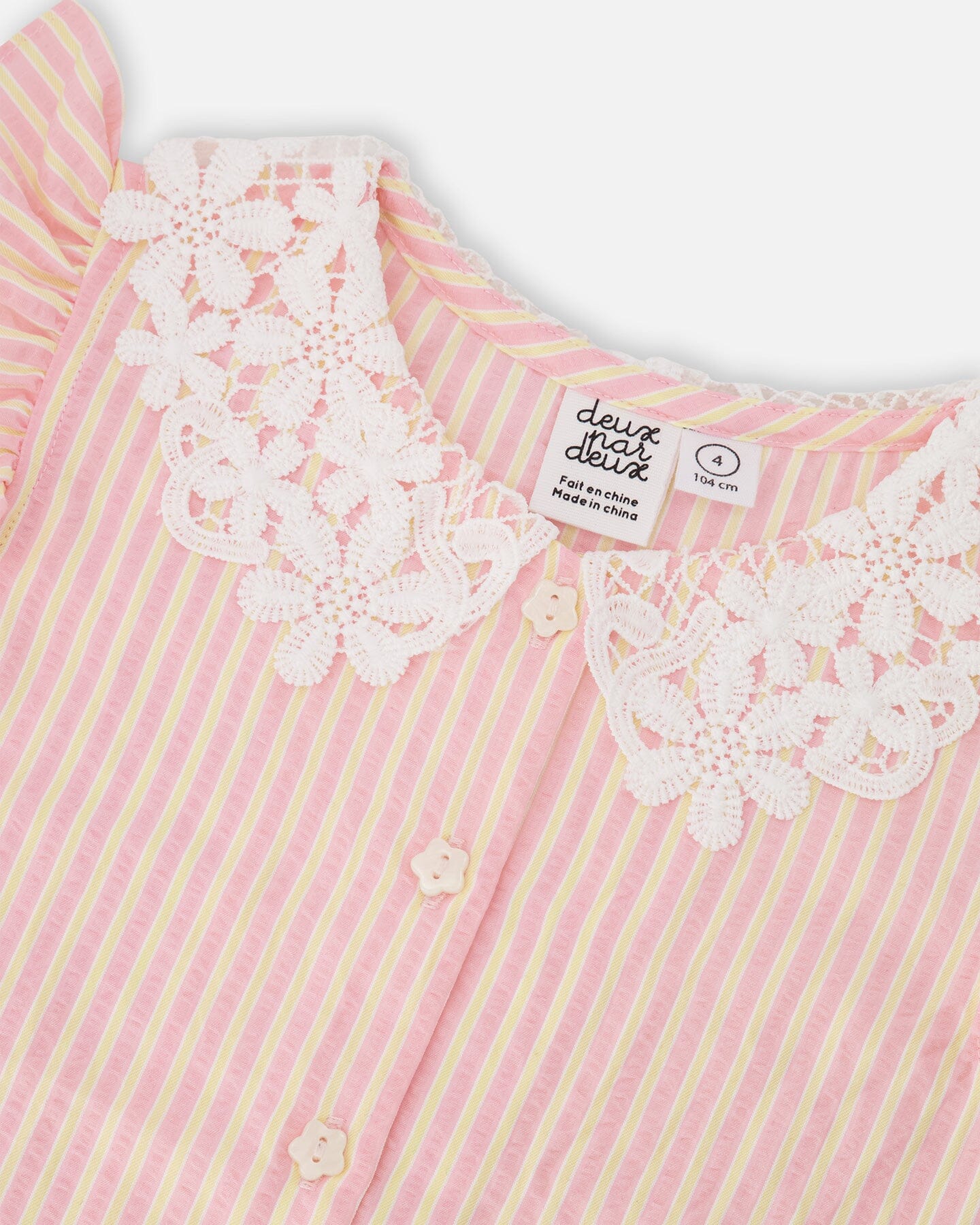 Débardeur rayé rose et jaune avec col en crochet