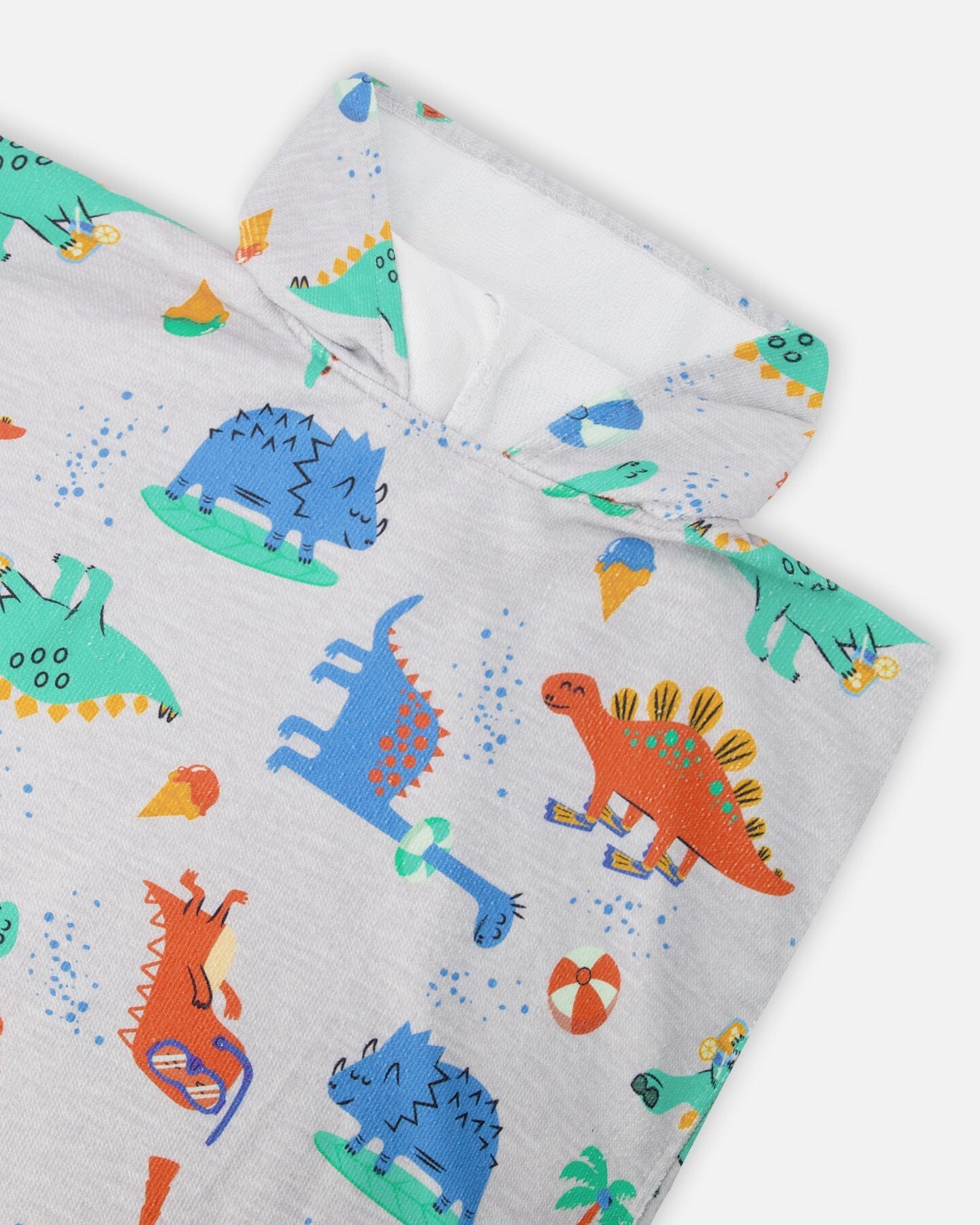 Serviette de Plage à Capuche Imprimé Dinosaure Bébé Gris