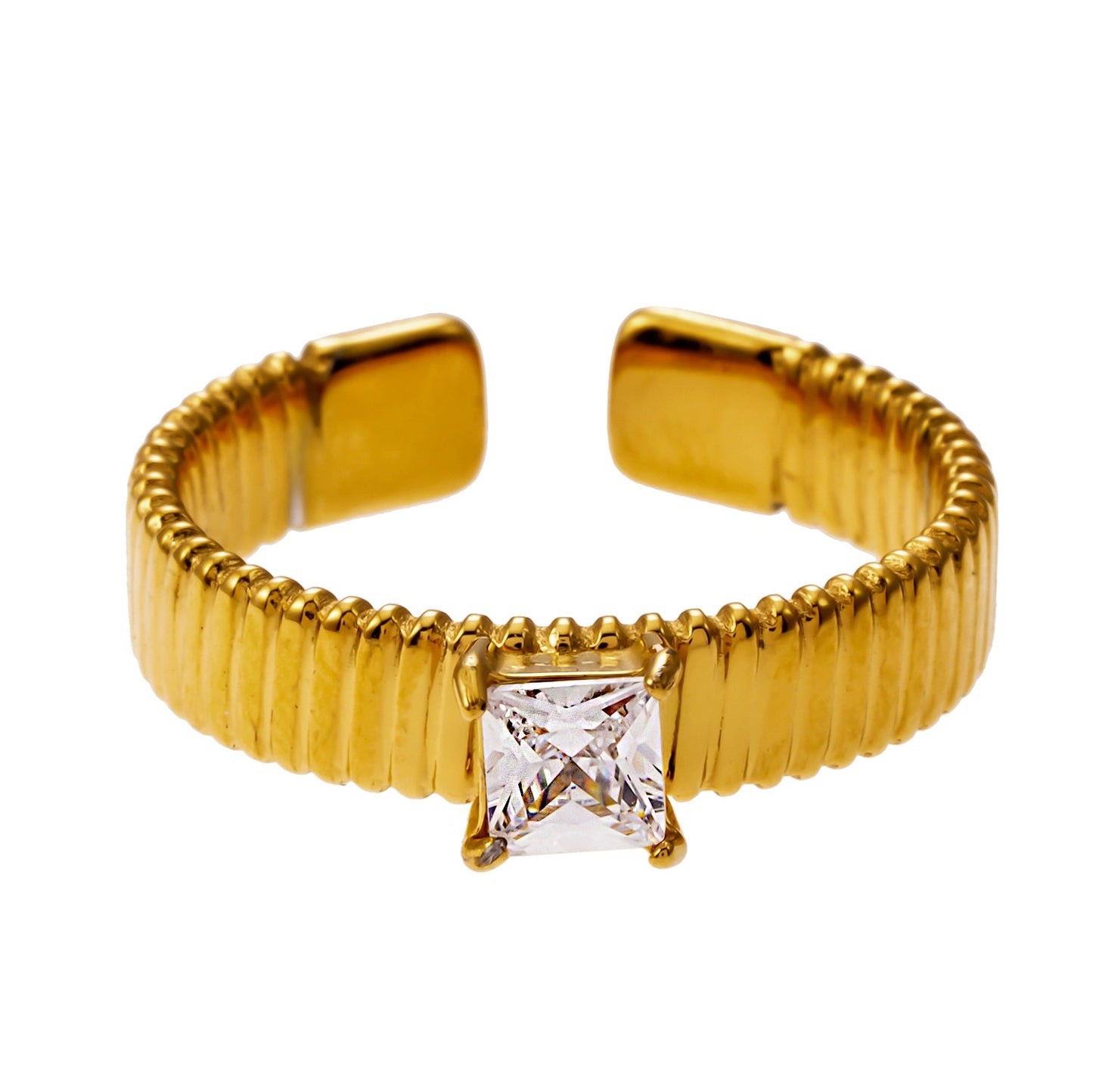 HIRAYA : Bague bandeau texturée avec un zircon cubique central carré