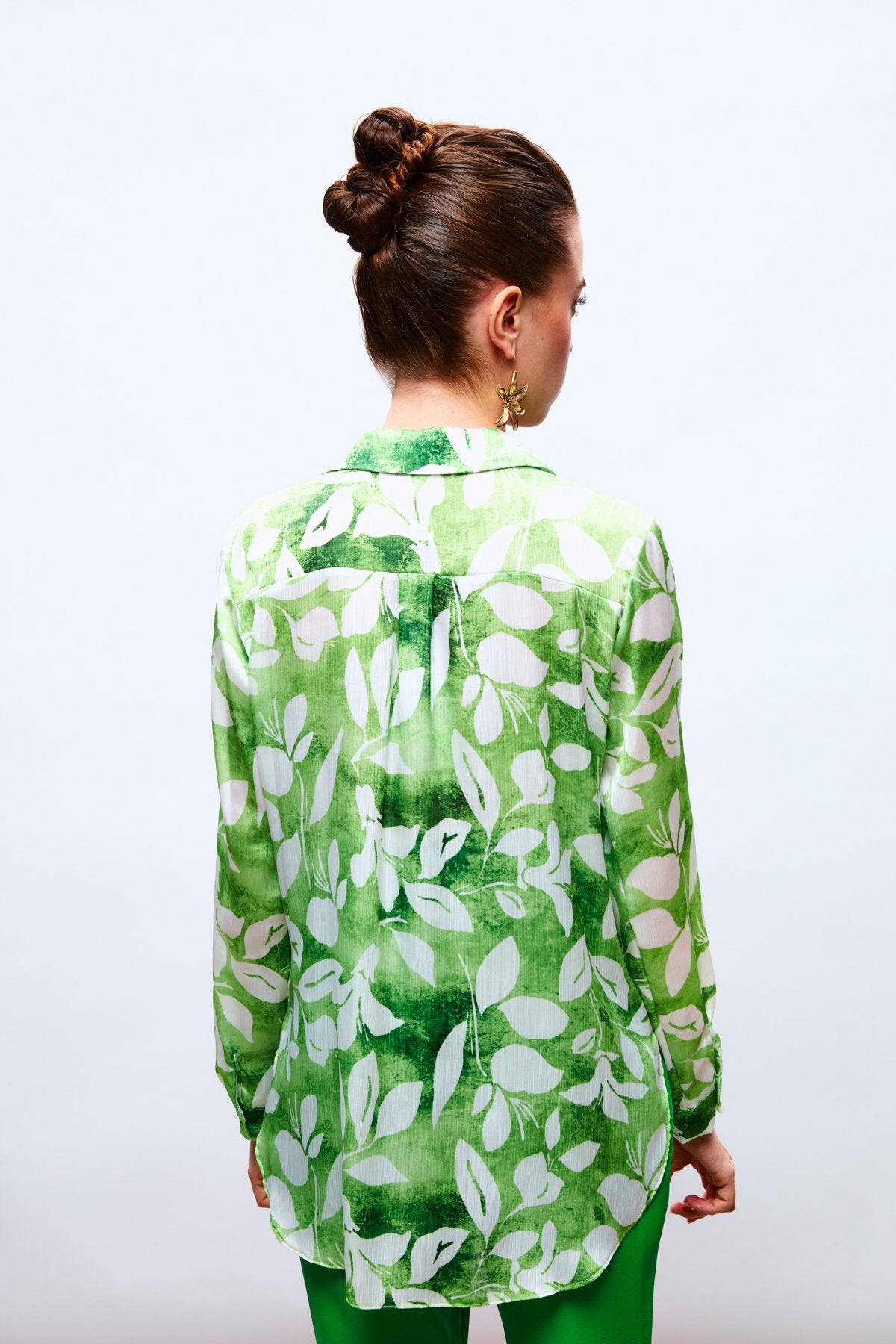 Chemise à manches longues motif feuille - Vert