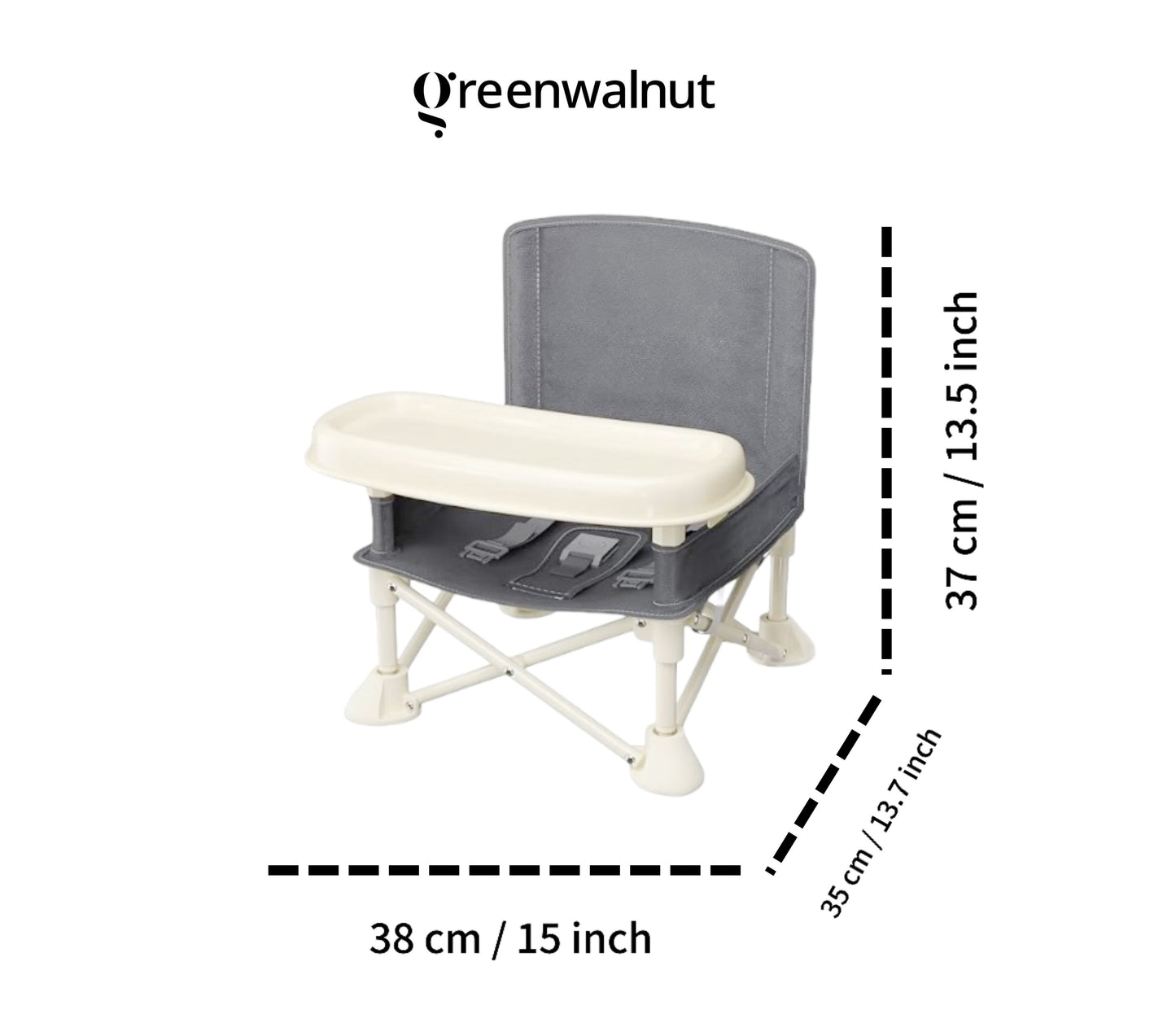 Chaise portable pour bébé | Chaise de camping avec tablette amovible (grise)