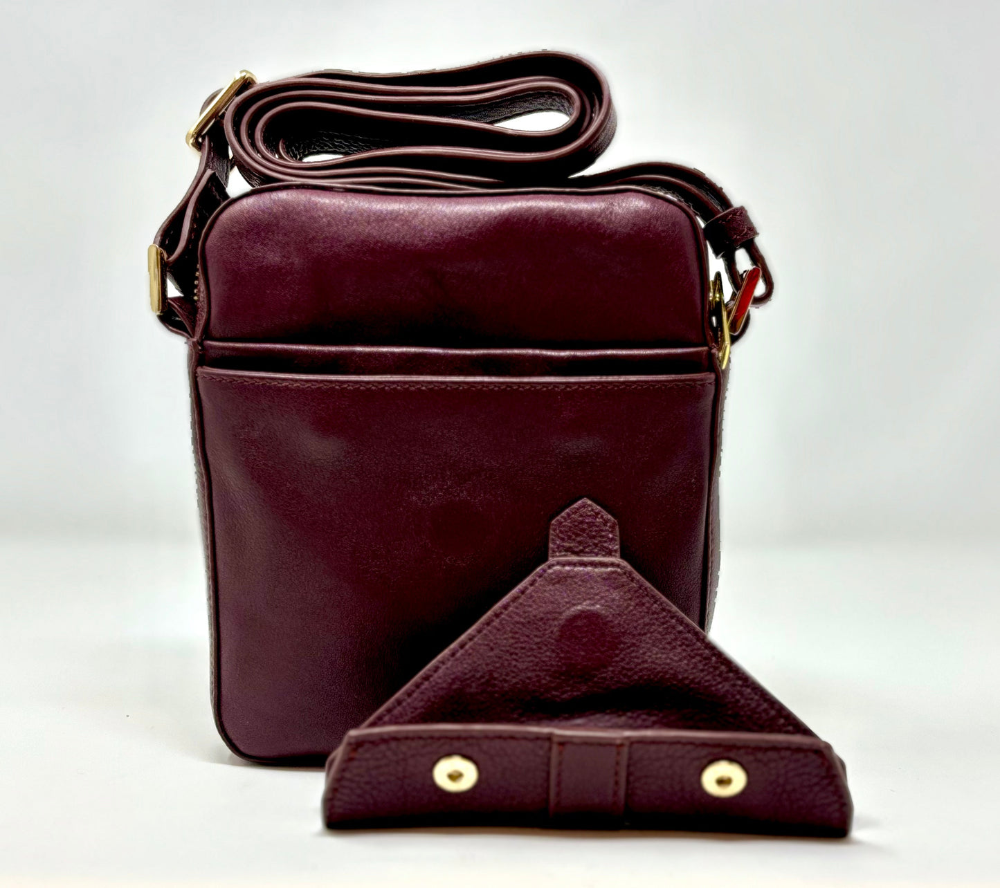 Aubergine leather small bag —Nadine
